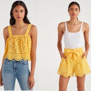 7 For All Mankind Eyelet Shorts &‎ Tank Yellow Sz S